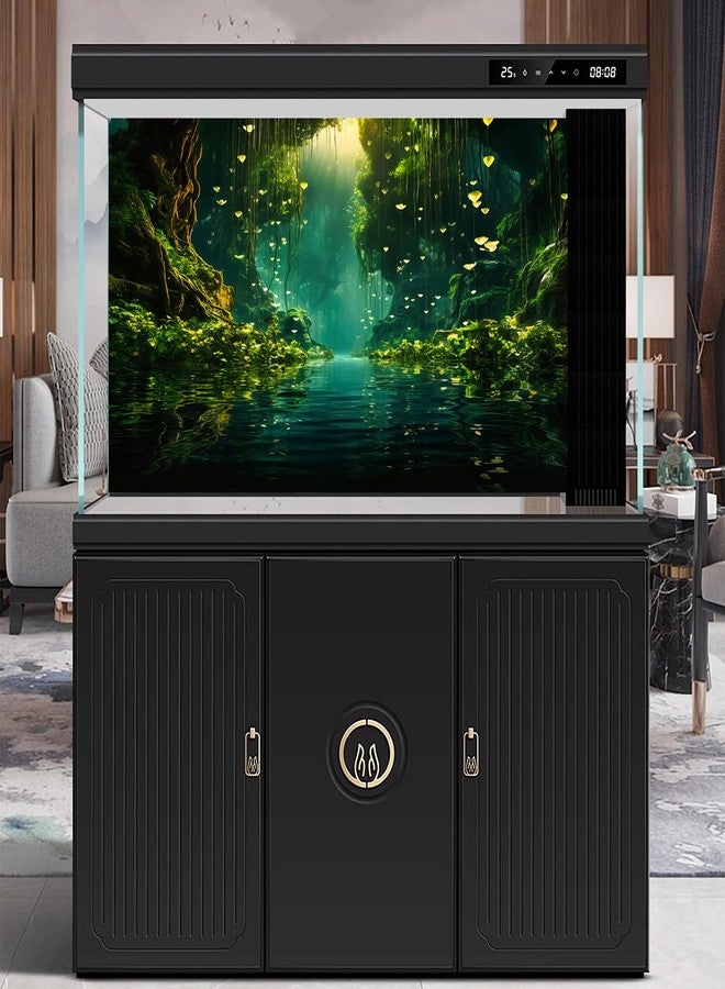 CaterRina Jungles Aquarium Background Dense Rainforest Tranquil Lake Terrarium Background Foggy Sunbeams Forest Jungle Style Theme Fish Tank Backdrop Wallpaper Tank Poster Decorations Vinyl 24x12in - Image 2